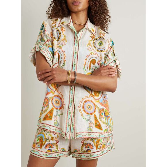 New ALEMAIS Pinball Mullticolor Linen Button-Front Shirt - Picture 3 of 7